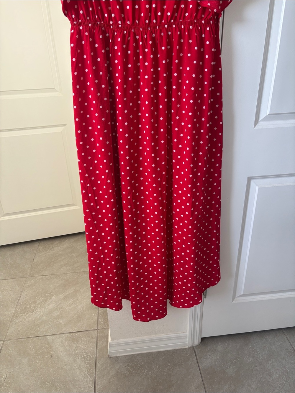 City Chic Red White Polka Dot High-Low Wrap Dress - Picture 6 of 6